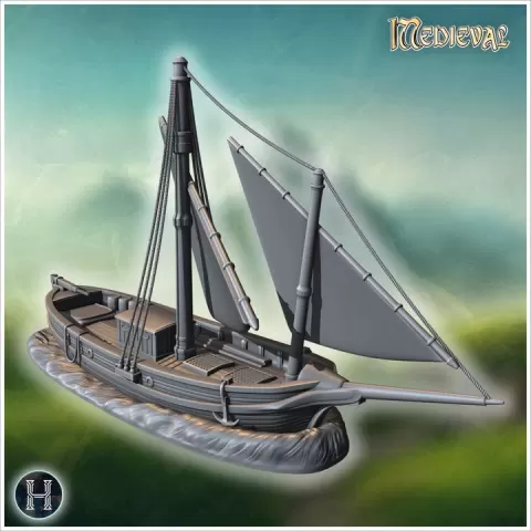 Wooden sailboat with double mast (without base) 5 - Medieval Asia Feudal Asian Traditionnal Ninja Oriental by Hartolia Miniatures