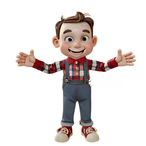 Cartoon Boy in Overalls