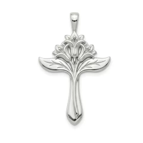 Lily Floral Cross Pendant, Elegant Nature-Inspired Jewelry, Double-Sided, Lily Motif Religious Christian Jewelry Gift