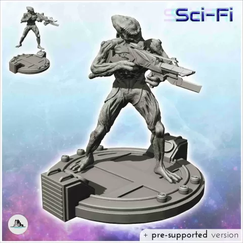 手持激光突击步枪开火的外星战士 (10) - 科幻 - Hartolia Miniatures