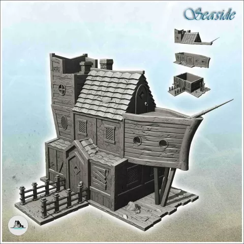 船形中世纪建筑，带瓦屋顶（8）- 场景 - Hartolia Miniatures