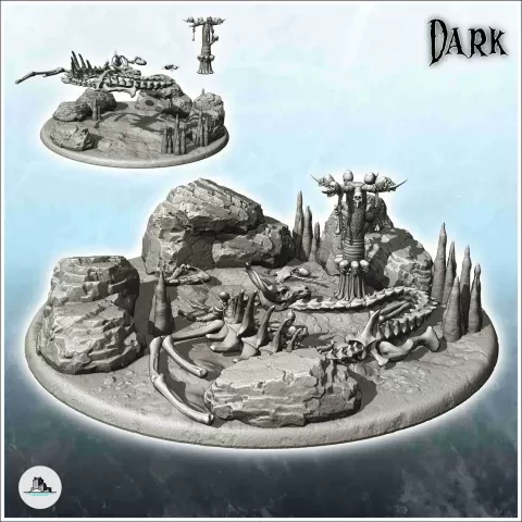 带有骷髅与骸骨道具的荒凉奇幻场景 - Hartolia Miniatures