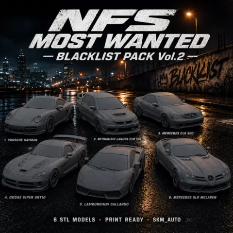 PACK Need for Speed Most Wanted 2005 — Blacklist Vol.2 | 6 STL Cars | Baron · Earl · Kaze · JV · Ming · Bull