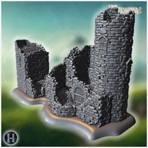 Ruin of medieval stone castle 14 - Medieval Gothic Feudal Old Archaic Saga 28mm 15mm RPG by Hartolia Miniatures
