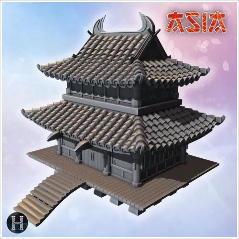 Raised Asian building with one floor 13 - Medieval Asia Feudal Asian Traditionnal Ninja Oriental by Hartolia Miniatures