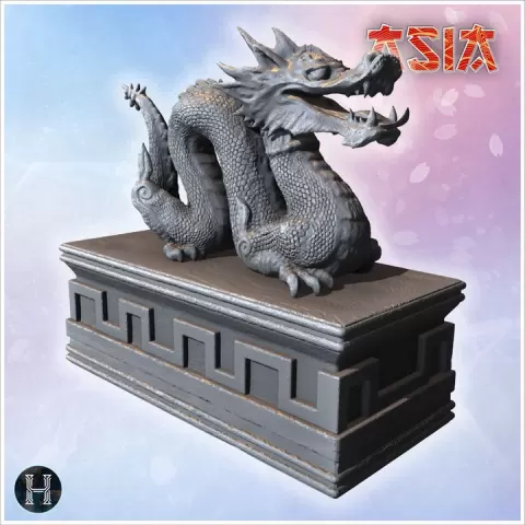 Statue of dragon on carved base 6 - Medieval Asia Feudal Asian Traditionnal Ninja Oriental by Hartolia Miniatures