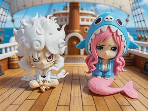 Luffy路飞 one piece 海贼王 Q版白星公主 可爱鲨鱼帽 多色半分件打印 潮玩