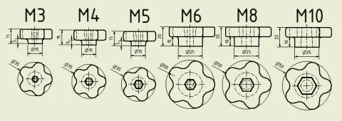 star grip / Knob / Sterngriff M3, M4, M5, M6, M8, M10