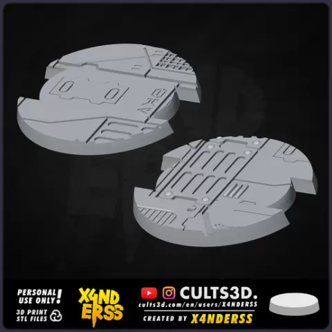By X4NDERSS • Base Pack 3 • Gen4 • 50mm Legion Scale Bases • x2 STLs • Hanger Bay Metal Industrial Flooring Miniature Heroic Models Trooper Star Fan Art Wars