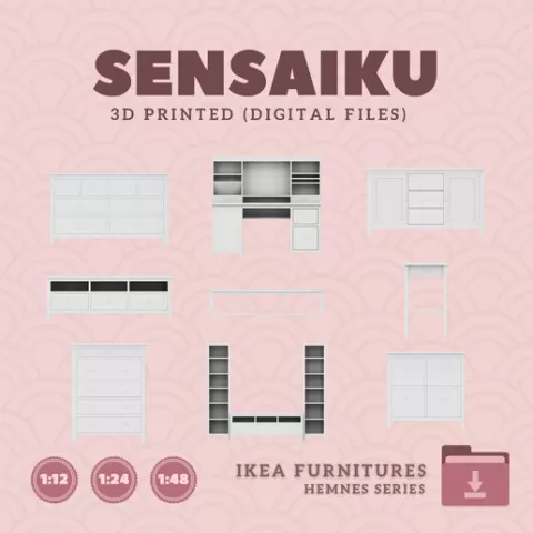 Miniature Replica HEMNES Furniture Series - IKEA (1:12,24,48) - 3D Print Instant Download