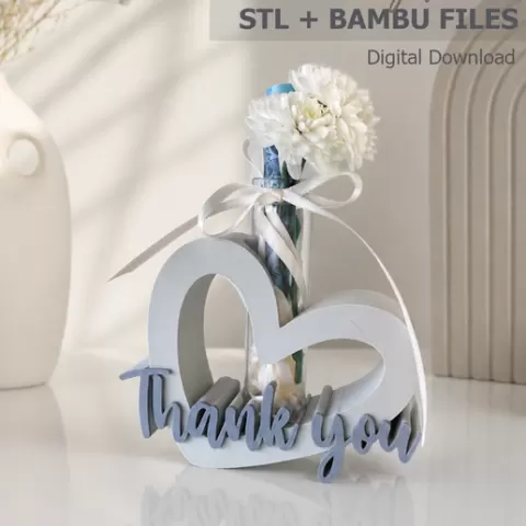 Thank You Heart Gift STL + Bambu 3MF | Money Holder & Mini Vase | Appreciation | Digital Download
