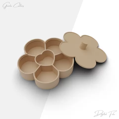 Flower Shaped Jewelry Box, Organizer And Storage Box With Lid , Clay Earring Tools, 2 Sizes Included, Digital STL File, No: 1366