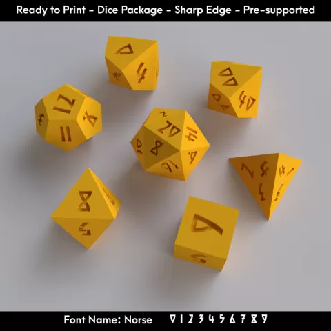 Dice Masters – Ready to Print - 7 Piece Set – Presupported STL Files for 3D Printing – Featuring Our Exclusive Norse Font by Atomic Dice