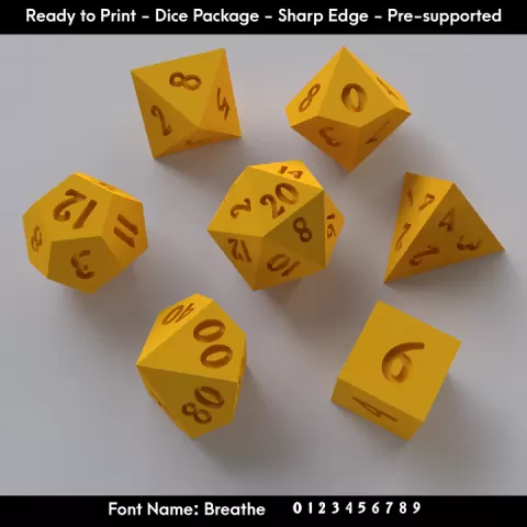 Dice Masters – Ready to Print - 7 Piece Set – Presupported STL Files for 3D Printing – Featuring Our Exclusive Breathe Font by Atomic Dice