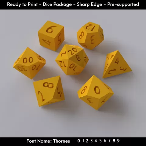 Dice Masters – Ready to Print - 7 Piece Set – Presupported STL Files for 3D Printing – Featuring Our Exclusive Thornes Font by Atomic Dice