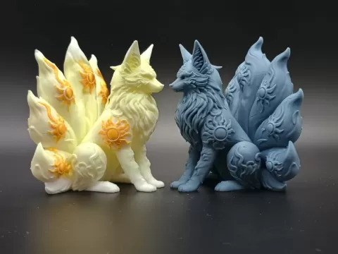 Multicolor Sun Fox Kitsune Figurine