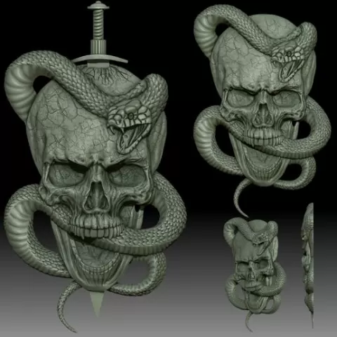 Skull snake knife bas-relief
