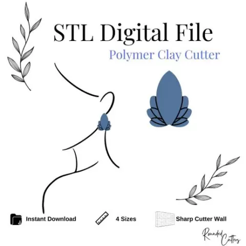 Lotus Flower Polymer Clay Cutter, Digital STL File, Big Earring, Instant Download, STL file for 3D Printer, 4 sizes, #270