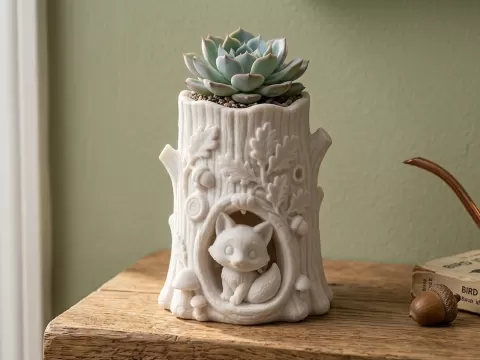 Cute Fox Tree Stump Planter