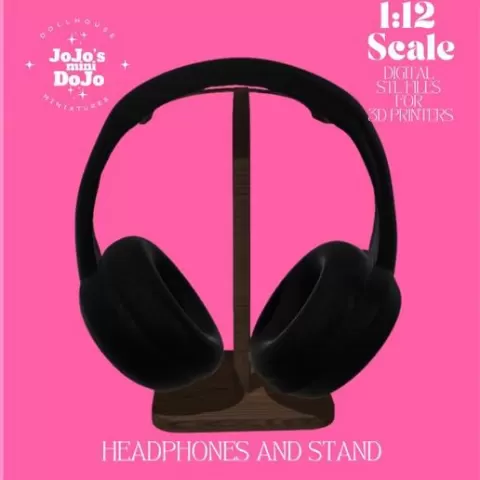 Headphones and Stand 1:12 Scale Dollhouse Furniture & Accessories 3D PRINTABLE STL FILES