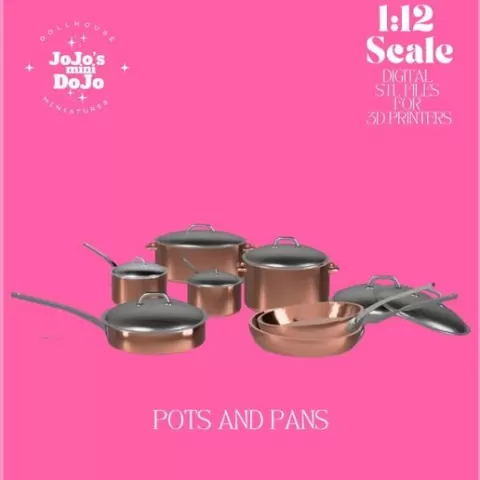 Pots and Pans Set Dollhouse Furniture & Accessories 1:12 Scale 3D PRINTABLE STL FILES