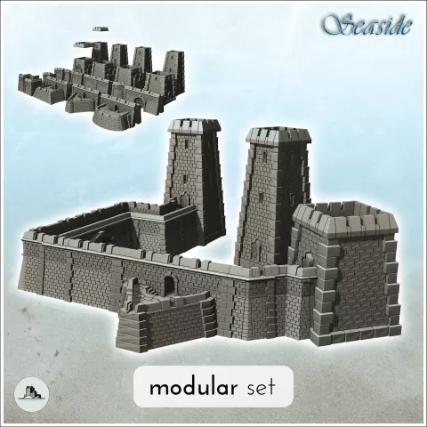 Modular set of medieval stone defensive walls and towers (12 - Hartolia Miniatures