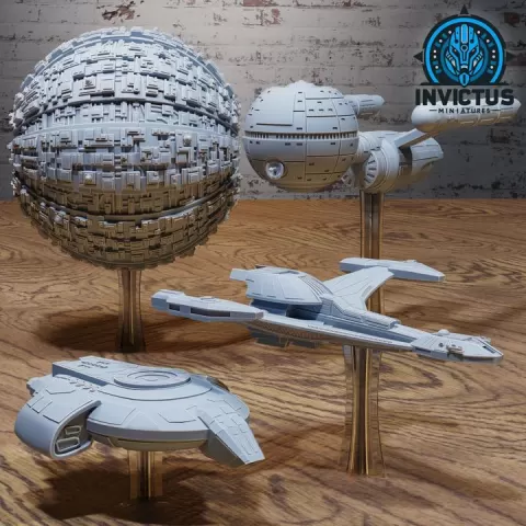 Stealth Starship Set (Tactical) / Star Battle Vehicle / Space Ship / Cosmic Skyship / Air Battleship / Flying War Machine / Galaxy Jet Fighter / Sci-Fi Encounter by Epic-Miniatures