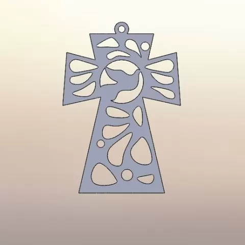 Cross with dove, key ring