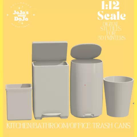 Kitchen/Bathroom/Office Trash Cans Dollhouse Furniture & Accessories 1:12 Scale 3D PRINTABLE STL