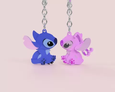 Stitch and Angel keychain