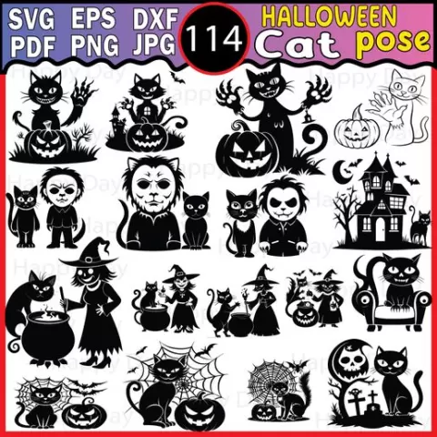 114 Halloween cat bundle file size(zip-278 MB) SVG, EPS,DXF,PDF,PNG,JPG FILE