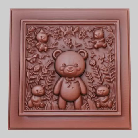Little Bear 3d printer relief medallion obj stl