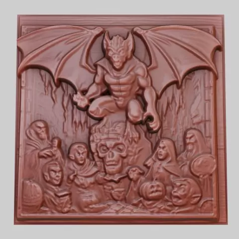 Gargoyles 3d printer relief medallion obj stl