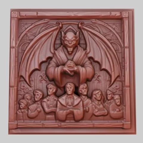 Gargoyles 3d printer relief medallion obj stl