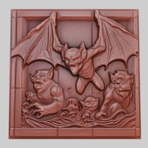 Gargoyles 3d printer relief medallion obj stl