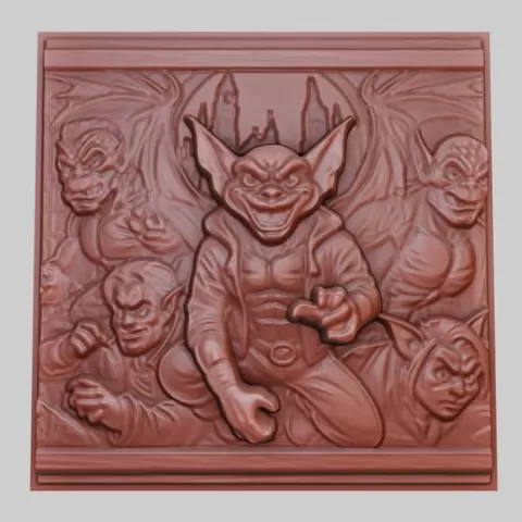 Gargoyles 3d printer relief medallion obj stl