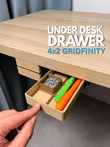 Modular Under Desk Drawer | 4×2 Gridfinity | Push-Push Lock
