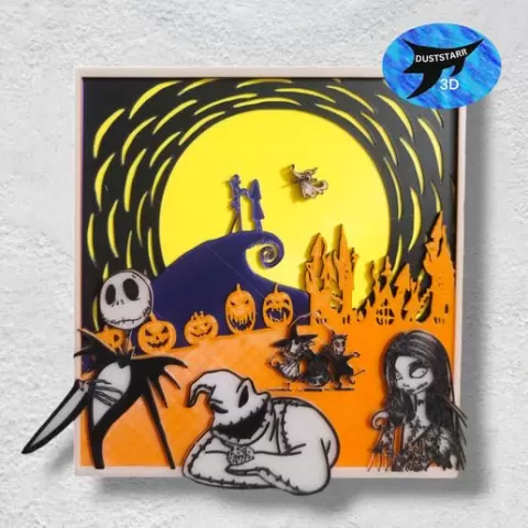 6 layer NIghtmare Before Christmas wall art, art deco, sign, wall hanger, layered sign, duel extruder, dual extruder, Lazer Cutting