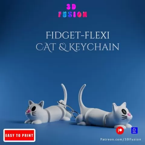 Cute Kitty Cat 🐈 : MultiColor Mini Articulated Flexi Toy and Keychain 🔸 STL and 3MF Files 🔸 Print in Place