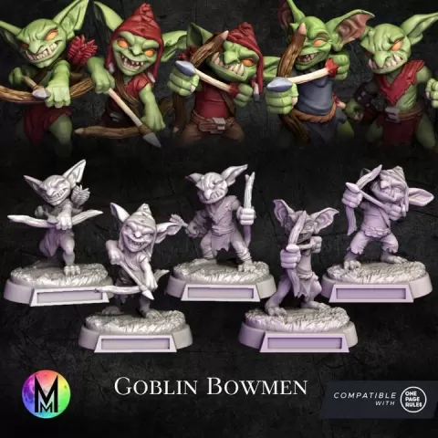 Goblin Archers- Set of 5 goblin archers ( 5 OPR compatible goblins with bows) by Moonlight Minis- Christine Van Patten