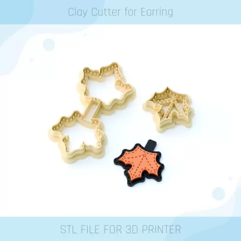 Aurtumn Maple Leaf Leather Keychain Stitch Clay Cutter