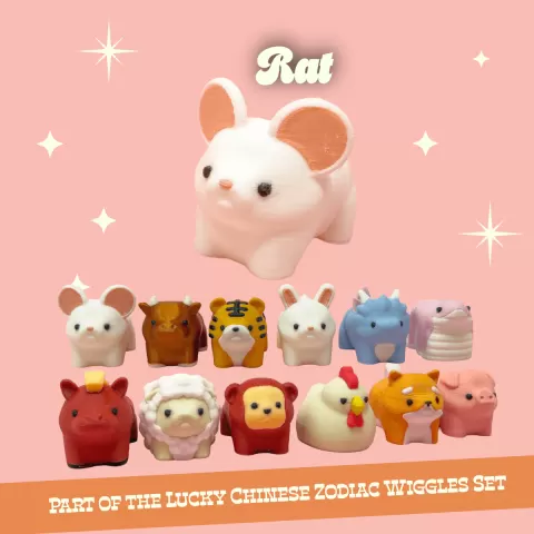 Rat: Lucky Chinese Zodiac Wiggles Set - Articulated, Print in Place, Animal Figures