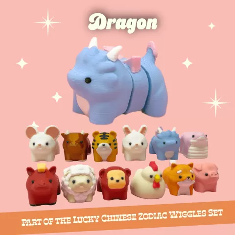 Dragon: Lucky Chinese Zodiac Wiggles Set - Articulated, Print in Place, Animal Figures