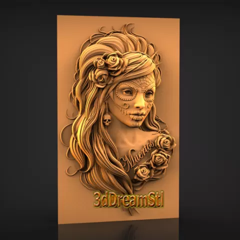 Muertos Girl STL model, CNC router engraver, artcam, aspire, cnc files, wood, art, wall decor, CNC
