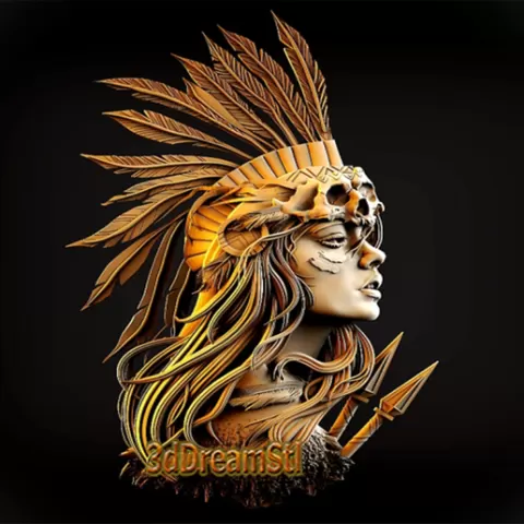Indian girl STL model, CNC router engraver, artcam, aspire, cnc files, wood, art, wall decor, CNC