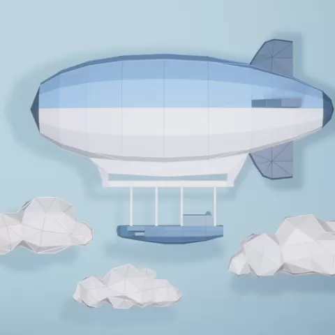 Blimp with clouds / Low poly blimp