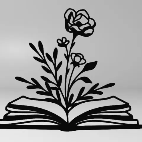 Elegant Flower and Book, Line art flower and book, decor flower and book