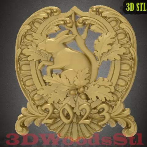 Bunny New Year 2023 3d,3D stl model relief wall decor, CNC Router Engraver, Artcam, Aspire, CNC files