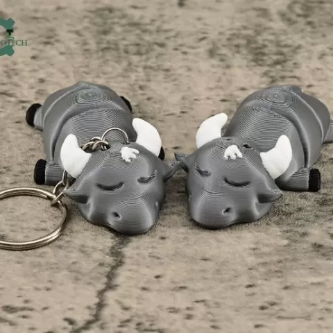 Cute Sleeping Animal Keychain Articulated Buffalo Keychain by Cobotech, sleeping animal keychain, unique adorable keychain gifts