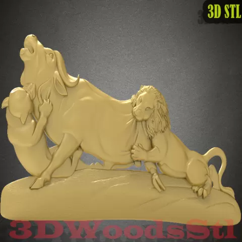 Lions hunting 3d,3D stl model relief wall decor, CNC Router Engraver, Artcam, Aspire, CNC files